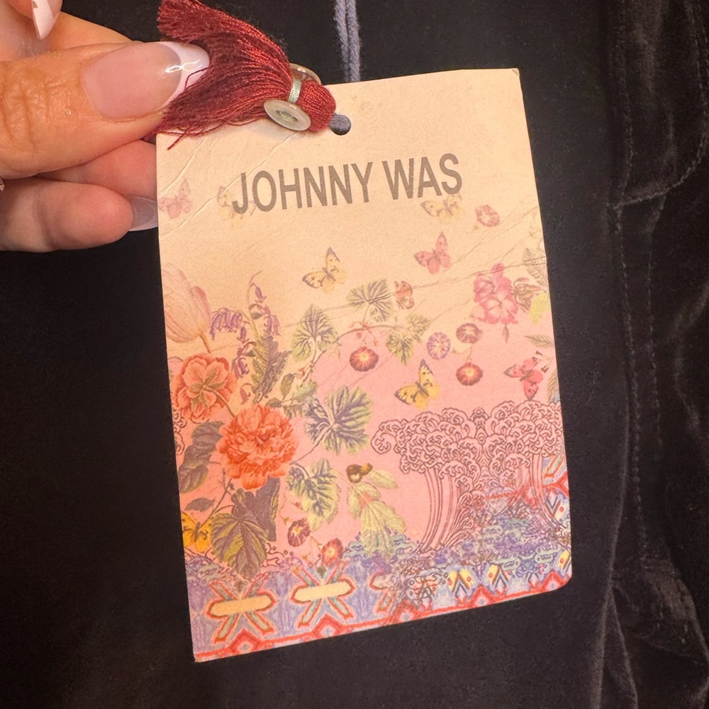 SOLD LIVE NWT Johnny Was Black Velve Jeans with Red Rose Embroidery - Size 28 - Picture 2 of 7